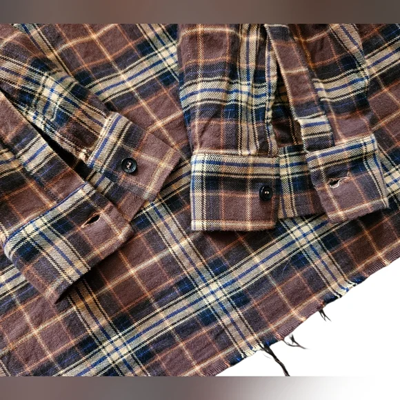 Amiri | Leather Logo Flannel Button Down Shirt | Brown | Mens | Size Large - Picture 14 of 16